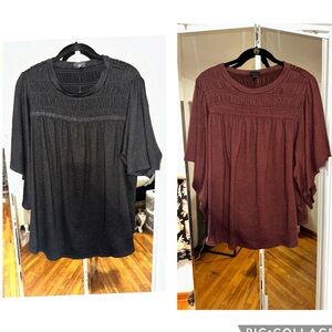 Lot of 2 Torrid Size 0 Dolman Tops in Black and Maroon